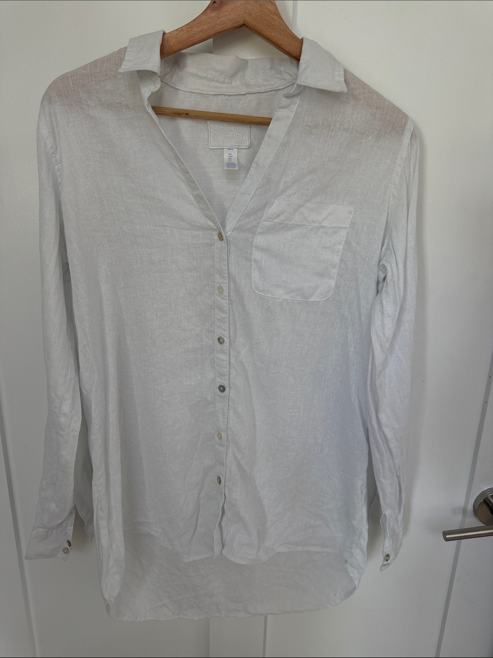 Sigrid Olsen White Linen Button-Down Tunic Shirt